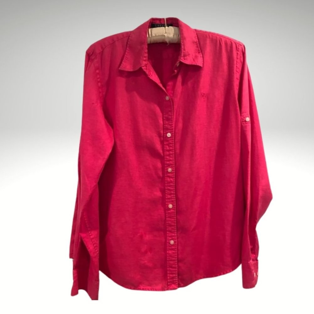 Ralph Lauren Linen Long Sleeve Dress Shirt Pink